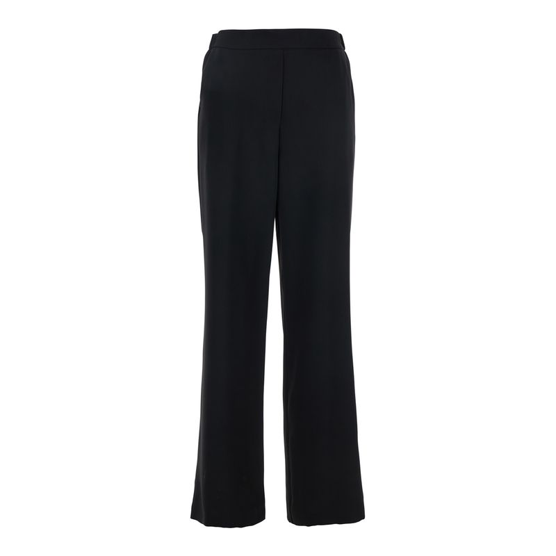 Plain Black Pants With Elastic Rear Waist And Wide Leg In Tech Fabric Woman